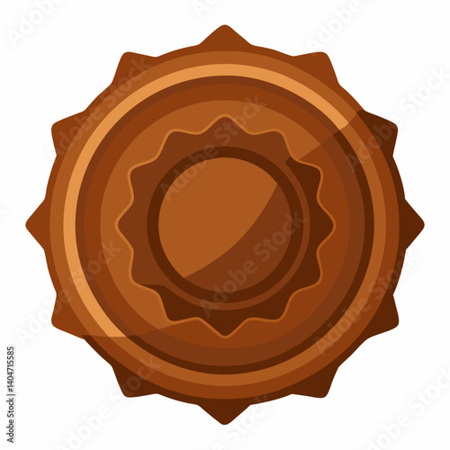 A brown chocolate coin featuring a symbol embossed on its surface.