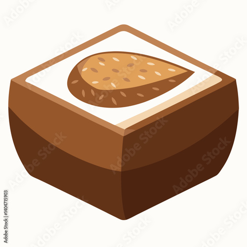 A brown block of bread resting on a clean white background.