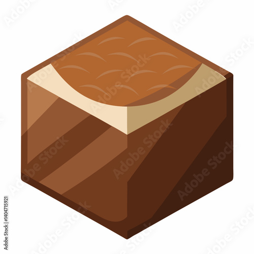 A brown block of bread resting on a clean white background.