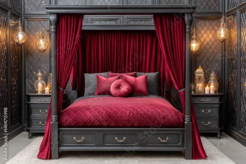 A gothic sleeper in a candlelit chamber with velvet curtains and heavy dreams