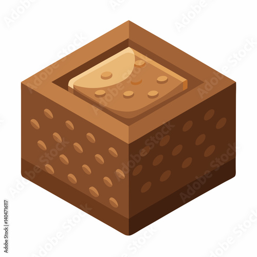 A brown block of bread resting on a clean white background.