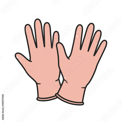 Pair of Latex Gloves: A simple illustration of a pair of light pink latex gloves, suitable for various uses such as medical or laboratory settings. 