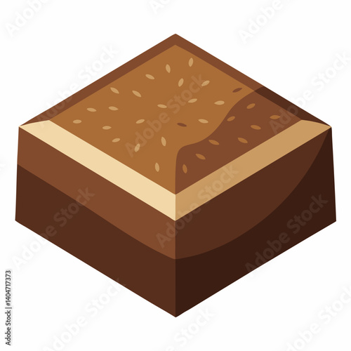 A brown block of bread resting on a clean white background.
