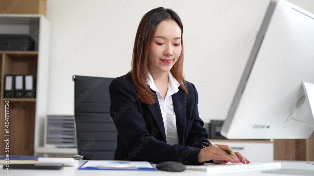 Businesswomen using laptop with smartphone and document on desk in modern office. Businesswomen using laptop with smartphone and document on desk in modern office.