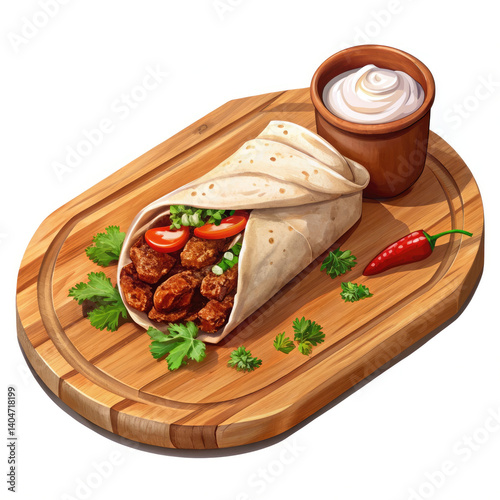 arabic shaurama with sauce on a wooden board