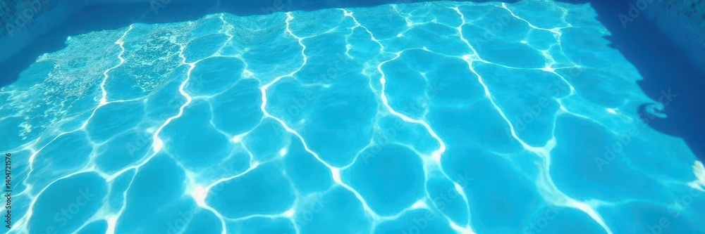 Obraz premium Sun-bleached blue pool water with visible rips and tears in vinyl liner, pattern, diving, holiday
