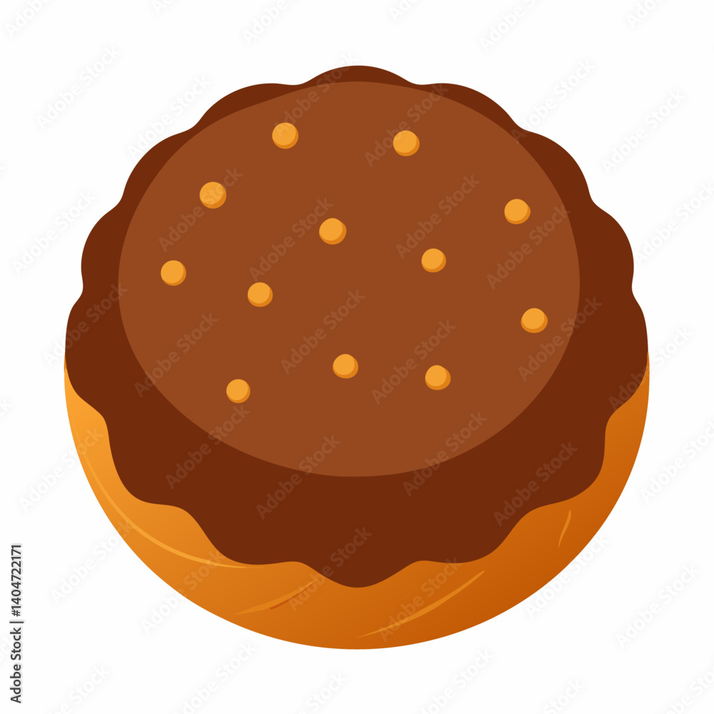 Chocolate hamburger on a white background, featuring layers of chocolate patty, cream filling, and a cookie bun. Chocolate hamburger on a white background, featuring layers of chocolate patty, cream filling, and a cookie bun.
