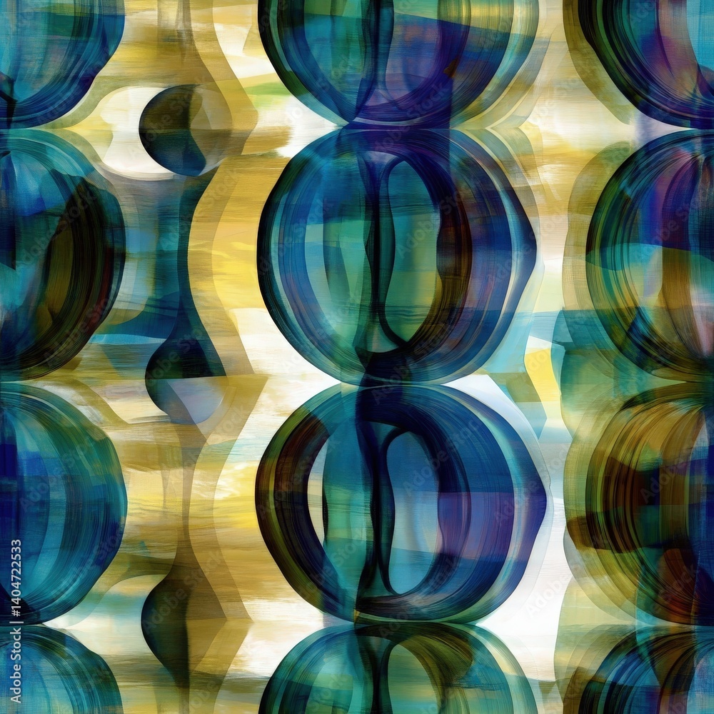 Obraz premium Abstract Blue and Yellow Watercolor Circles Seamless Pattern Tile Background