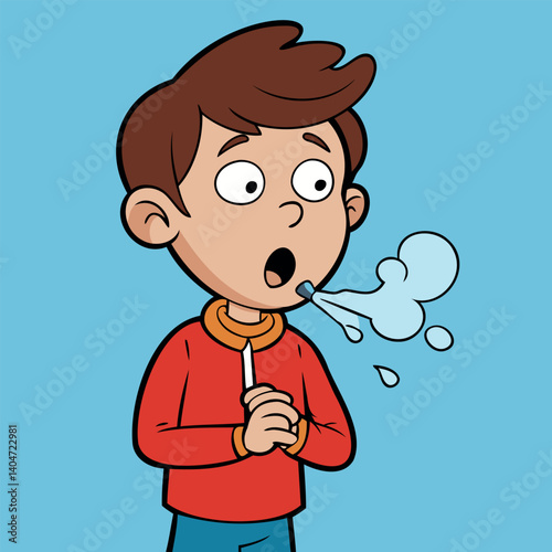 Boy Coughing Due to Cold or Flu