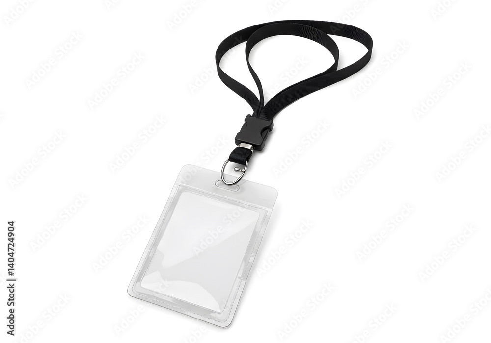 Fototapeta premium Black lanyard clear plastic id badge holder