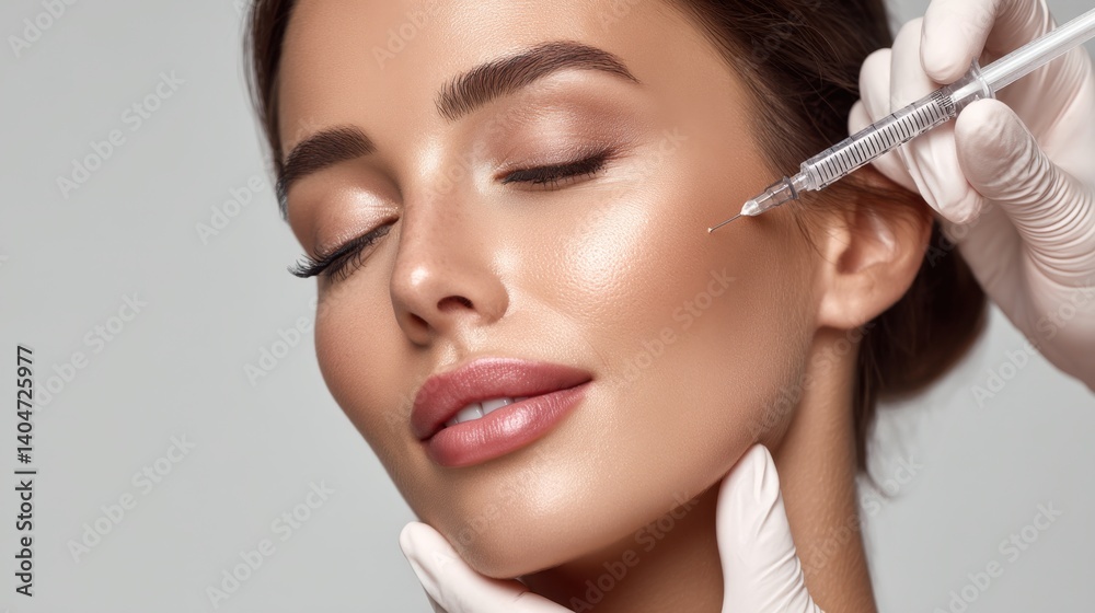 Young asian woman is getting filler her face,getting her lip filler by Plastic surgeon,Woman face being checked doctor hands to cosmetic surgery,rhinoplasty surgery in clinic. Young asian woman is getting filler her face,getting her lip filler by Plastic surgeon,Woman face being checked doctor hands to cosmetic surgery,rhinoplasty surgery in clinic.