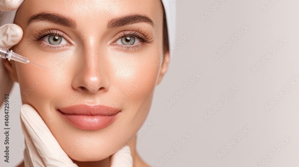 Obraz premium Young asian woman is getting filler her face,getting her lip filler by Plastic surgeon,Woman face being checked doctor hands to cosmetic surgery,rhinoplasty surgery in clinic.