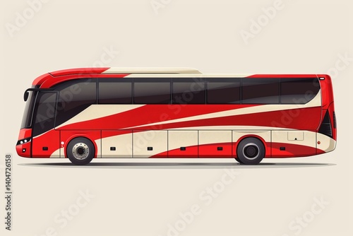 Cartoon Red Bus on White Background