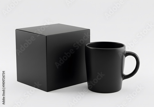 Black mug in box minimalist product photography photo