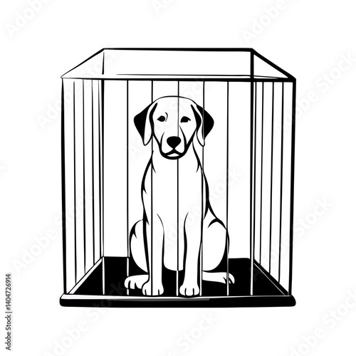 black outline of a dog in cage showcasing pet containment and safety measures