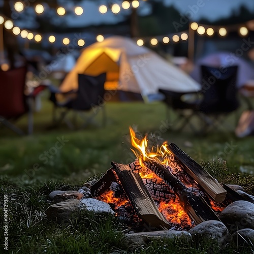 Campfire, lawn, tent site, camping tents