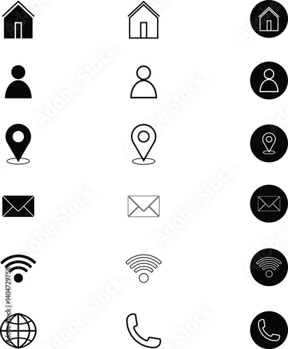 Set of icons for web call location email silhouette vector illustration design 