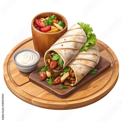arabic shaurama with sauce on a wooden board