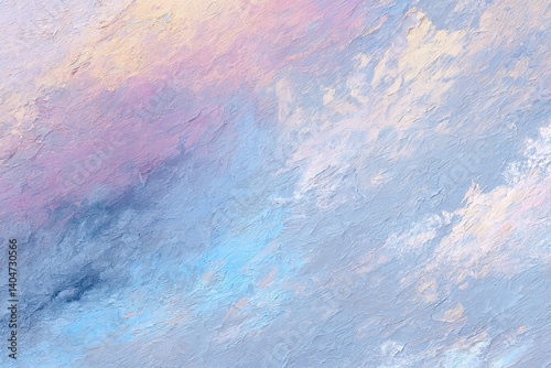 An abstract painting depicts a soft, airy sky adorned with pastel hues, inviting viewers to bask in the dreamy ambiance of the open air.