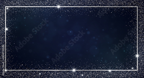 Midnight Sparkle: Silver Glitter Frame on Deep Blue AI Generated