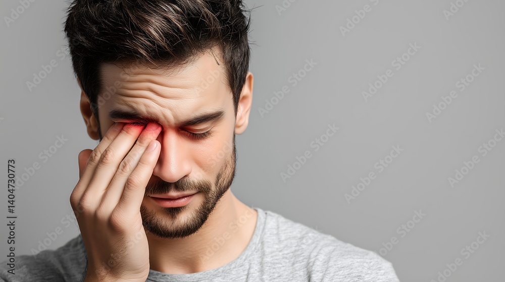 Man holding his eye in pain with closed expression Man holding his eye in pain with closed expression