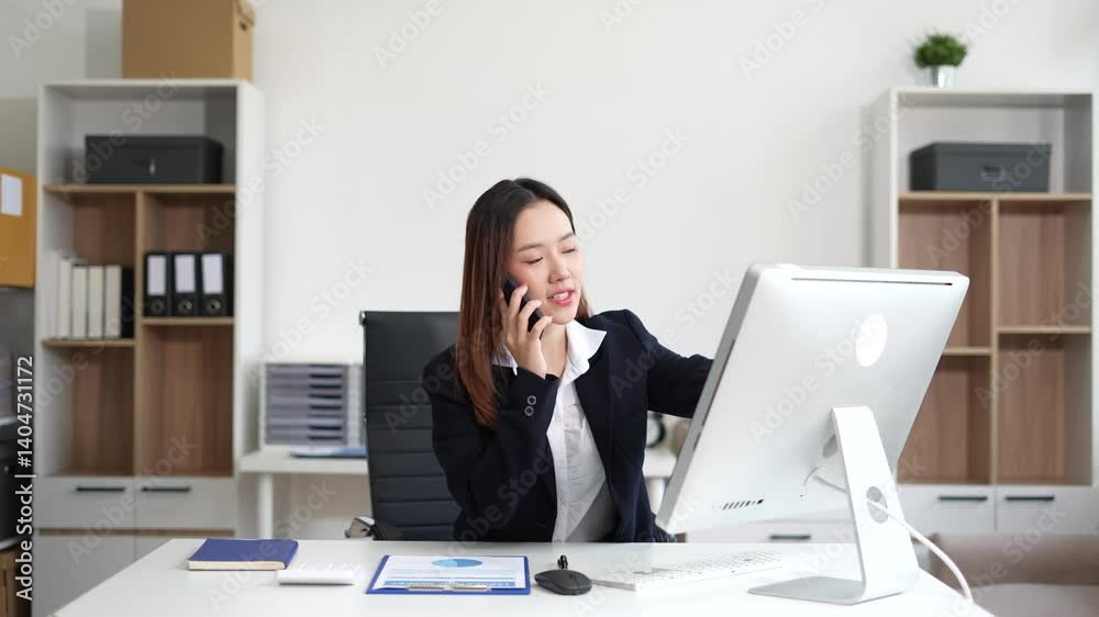 Business women talk mobile phones appointment reminders in calendar on interface. working on laptop computers, online business, teleworking concept. Business women talk mobile phones appointment reminders in calendar on interface. working on laptop computers, online business, teleworking concept.