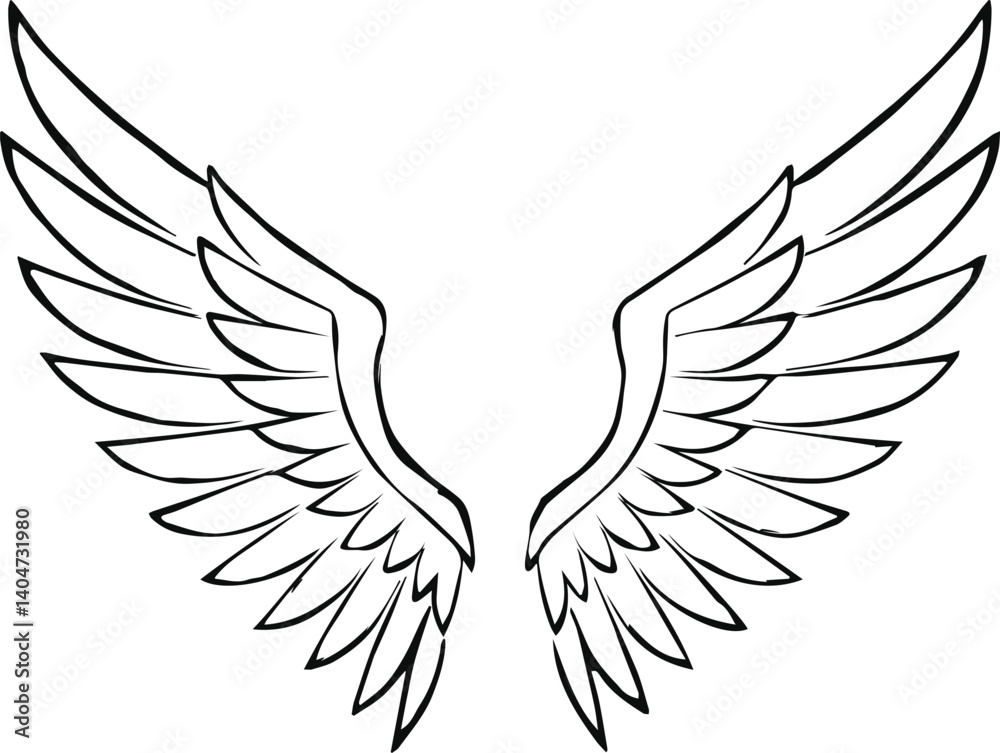 Fototapeta premium Angel Wings Line Art