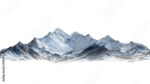 Realistic Himalaya Mountain Range, Isolated White Background