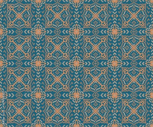 Abstract Ikat mix bohemian style with flower seamless in blue pattern