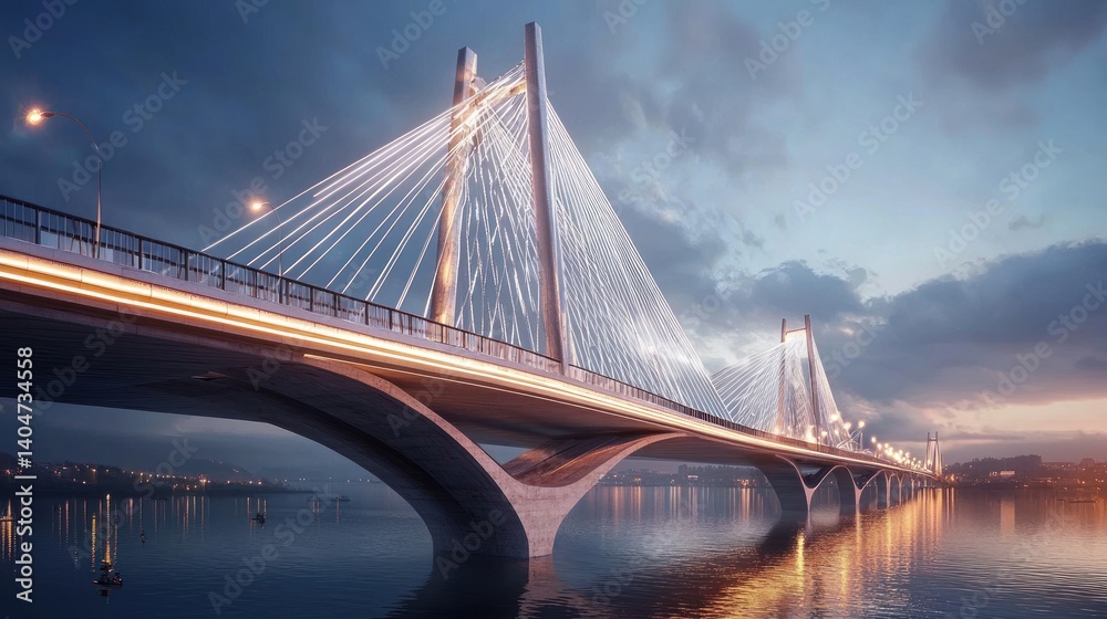 Naklejka premium Majestic Cable-Stayed Bridge at Dusk