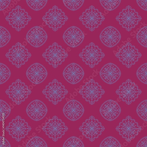 Mandala mix geometric with blue flower seamless in pink background pattern