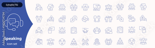 Speaking line editable icon set. Communication icons collection. Containing discussion, speech bubble, talking, consultation, conversation and more. vector illustration.