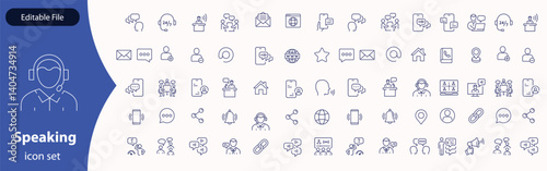 Speaking line editable icon set. Communication icons collection. Containing discussion, speech bubble, talking, consultation, conversation and more. vector illustration.