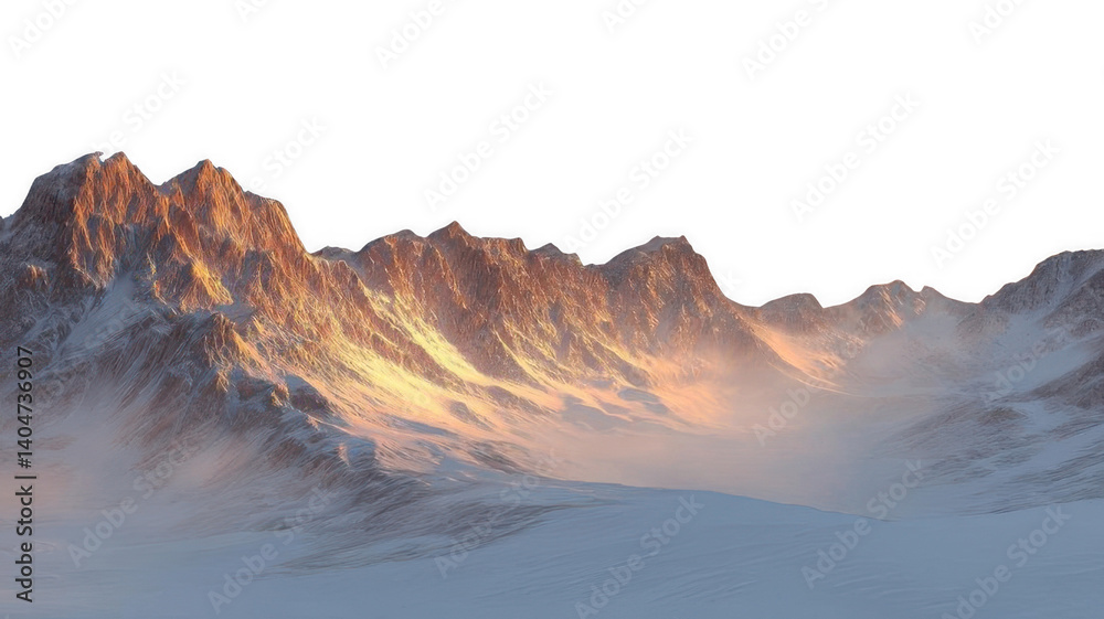 Obraz premium Realistic Snowy Mountain During Sunset with Glowing Edges Transparent Background