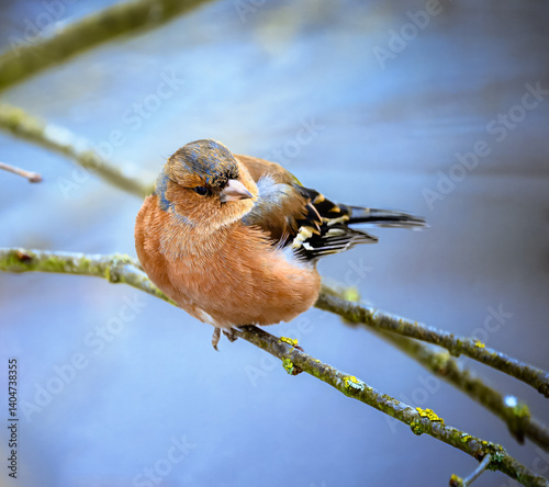 Male cahffinch bird sitting on the brach of a tree