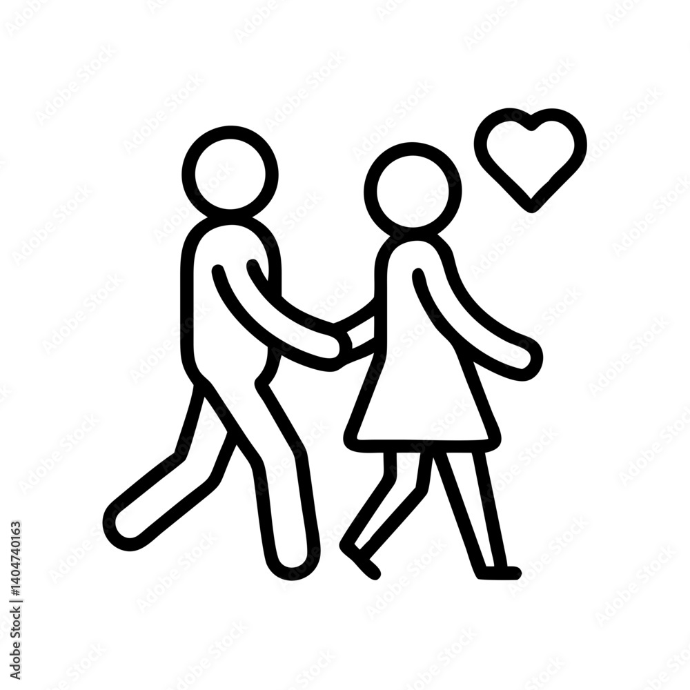 Couple Walking Together with Heart Icon Couple Walking Together with Heart Icon