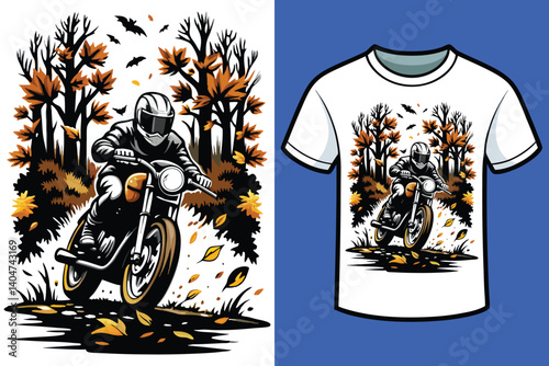 Motorcycle Racing through with Autumn Leaves T-shirt