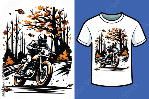 Motorcycle Racing through with Autumn Leaves T-shirt