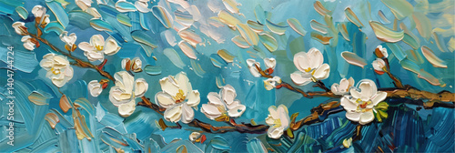 vector illustration of sakura cherry blossom tree branch in style of oil painting on canvas