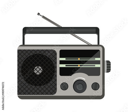 Vintage portable radio with antenna and tuning dial for classic music and broadcast listening