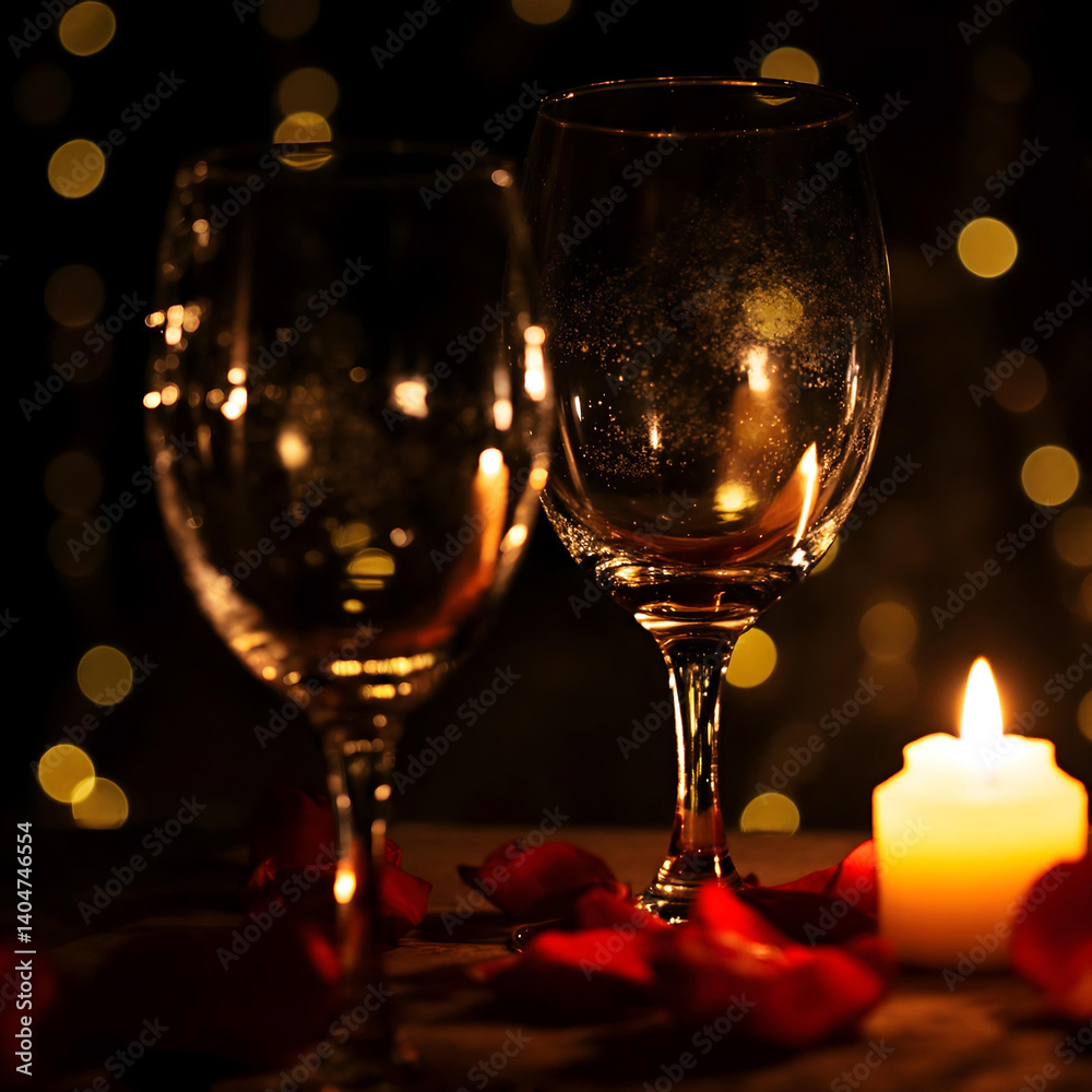 Romantic Wine Glasses with Candlelight and Bokeh Glow Romantic Wine Glasses with Candlelight and Bokeh Glow