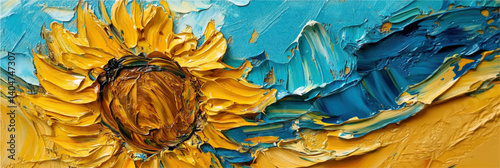 vector illustration of sunflower in style of oil painting on canvas