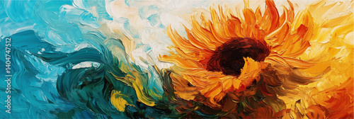 vector illustration of sunflower in style of oil painting on canvas