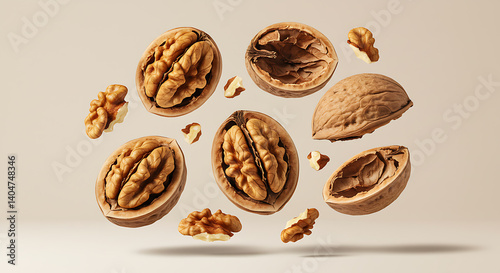 Floating Walnuts in Air – Natural Texture and Detail
