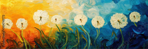 vector illustration of dandelion in style of oil painting on canvas