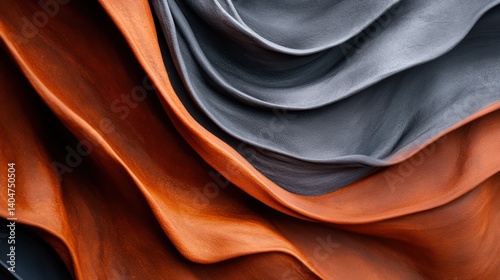 Rich terracotta and burnt umber tones softly spreading into cool, ashy gray, organic fluid movement forming gentle waves of warmth and contrast