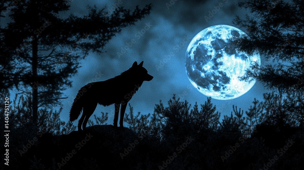 Wolf and Moonlit Forest Border Frame: Great Copy Space for Celebrating Nocturnal Wildlife on World Wildlife Day - Amazing Photo Stock Concept with Illustrations Wolf and Moonlit Forest Border Frame: Great Copy Space for Celebrating Nocturnal Wildlife on World Wildlife Day - Amazing Photo Stock Concept with Illustrations