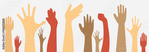 series of silhouetted hands raised high in unison icon vector illustration .