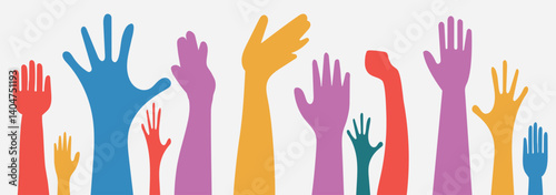series of silhouetted hands raised high in unison icon vector illustration .