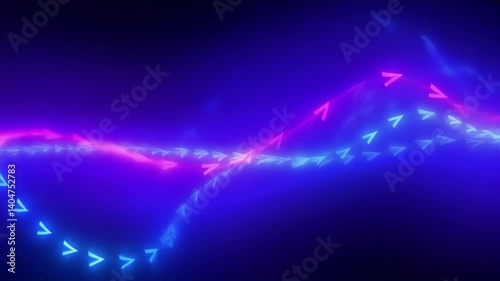 Witness the dynamic motion of abstract neon arrows, their blue and purple hues pulsating and flowing seamlessly across the screen, leaving trails of light in their wake.
